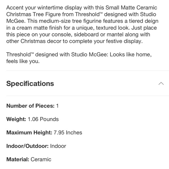 NEW Threshold Studio McGee Medium Matte Ceramic Christmas Tree Figure - Picture 4 of 4